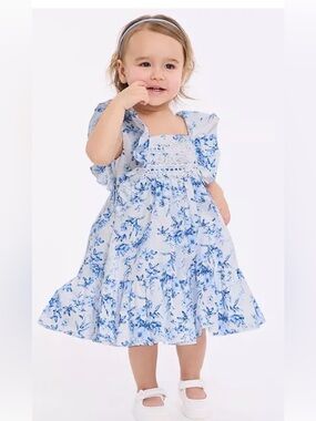 Bonnie Jean blue toile pinafore dress